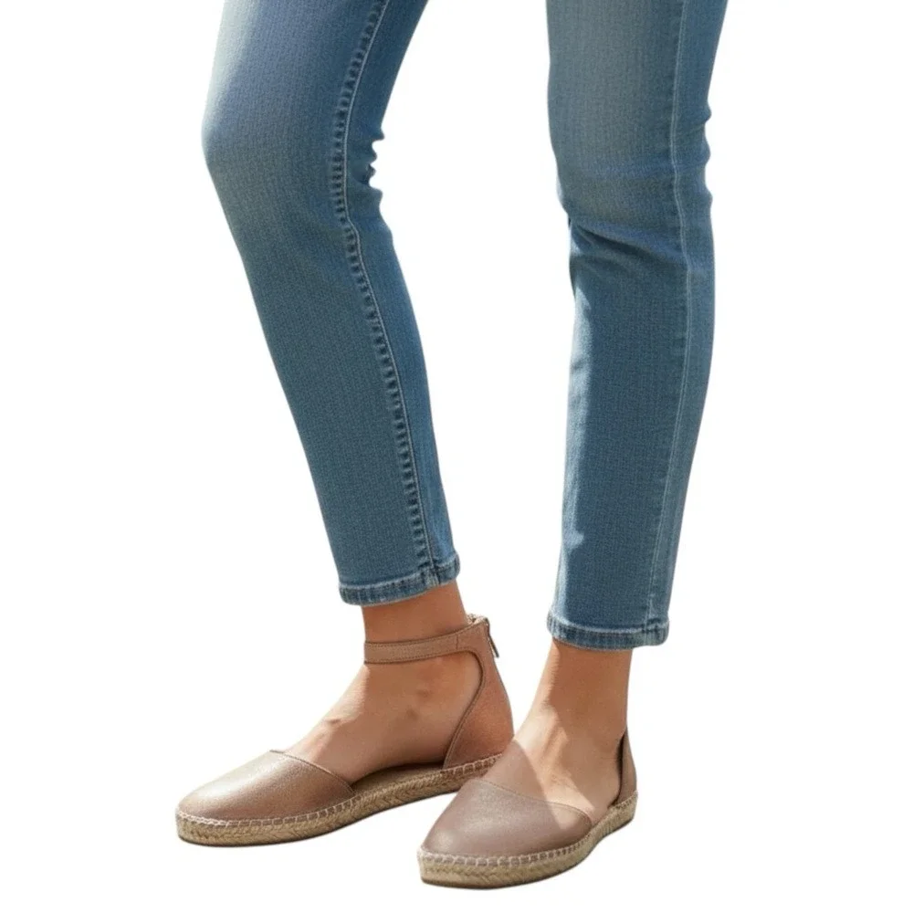 Eileen Fisher Lala Espadrille Flat Sandal, Leather, Metallic Tan,‎ Size 8.5